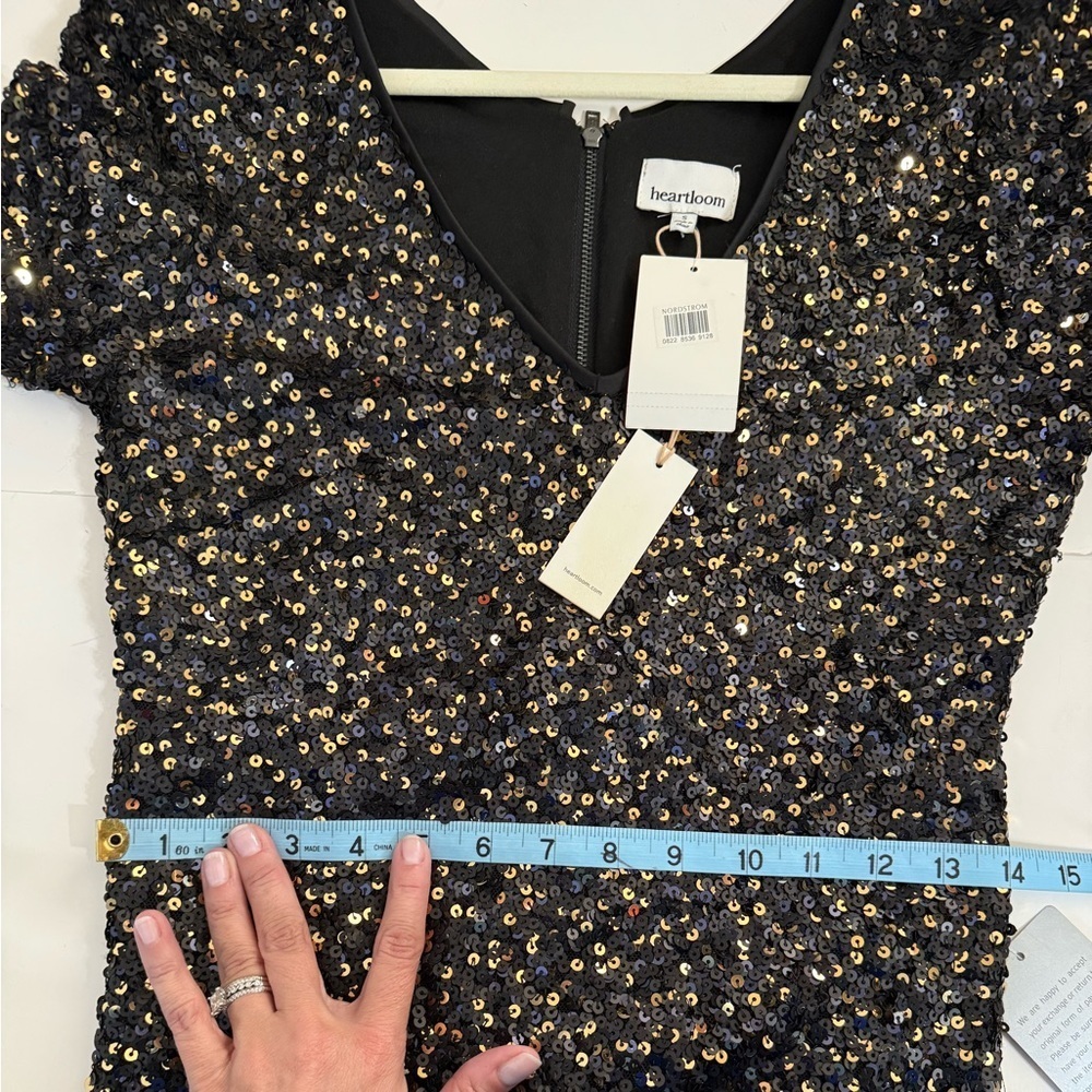 NWT Heartloom Kaley Sequin Short Sleeve Bodycon Dress V Neck Black Size Small - Picture 14 of 15